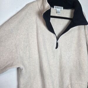 Vintage 90s Badge Fleece Pullover Quarter Zip Mens XL Beige Black Gorpcore